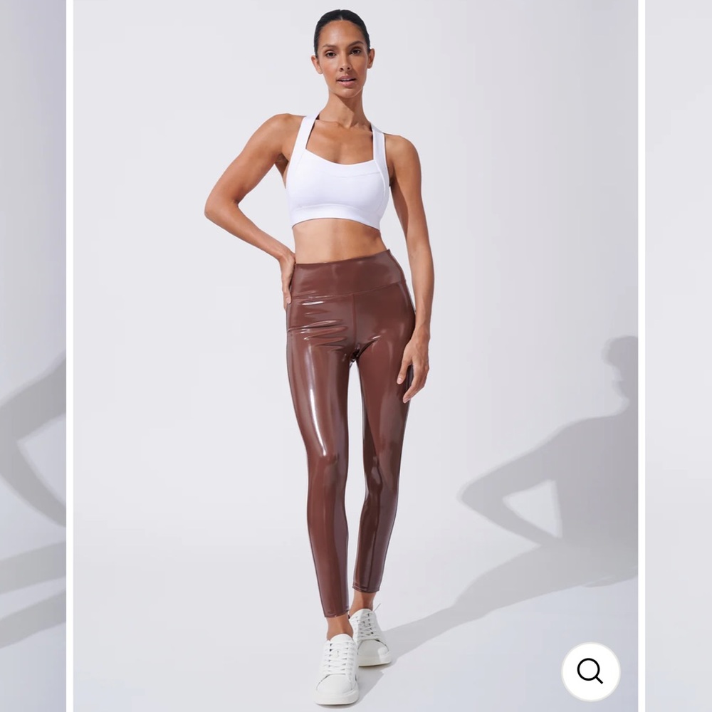HEROINE SPORT Blade faux leather leggings high waisted mocha brown Small